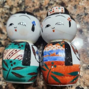 Antique Oriental Ceramic Salt & Pepper Shakers